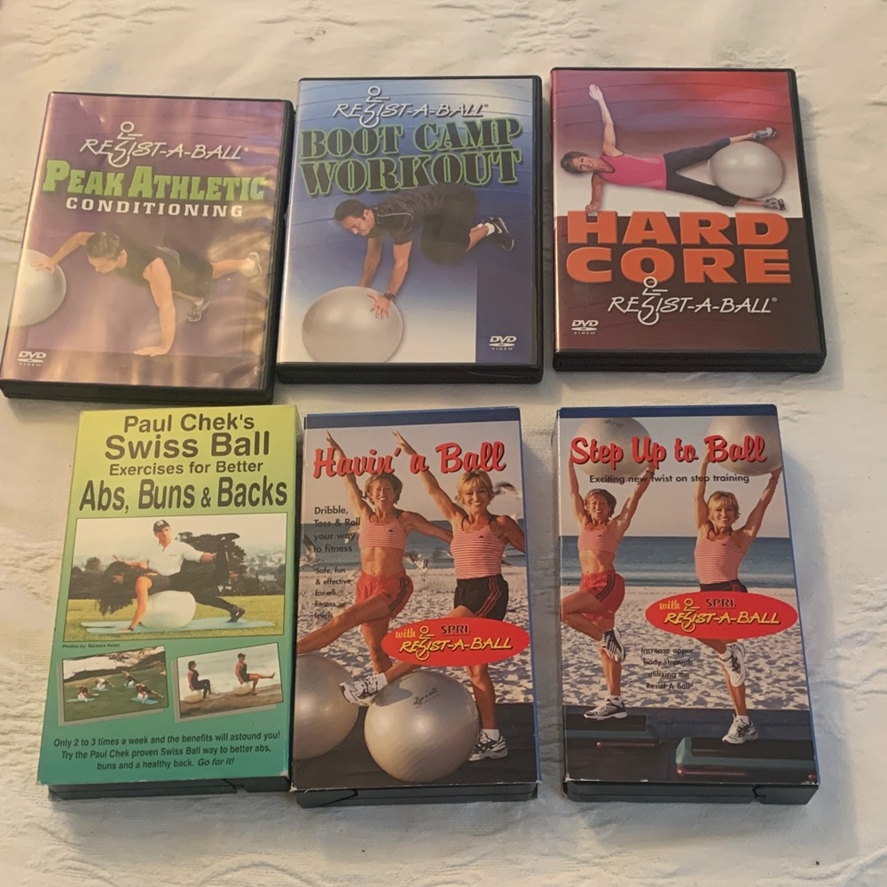 Stability Ball DVDs and VHS tapes.